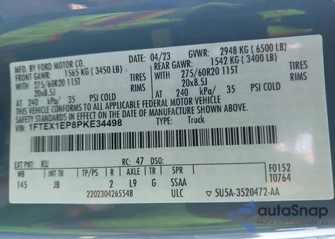 2023 Ford F-150 Xl from USA, damaged, VIN 1FTEX1EP8PKE34498